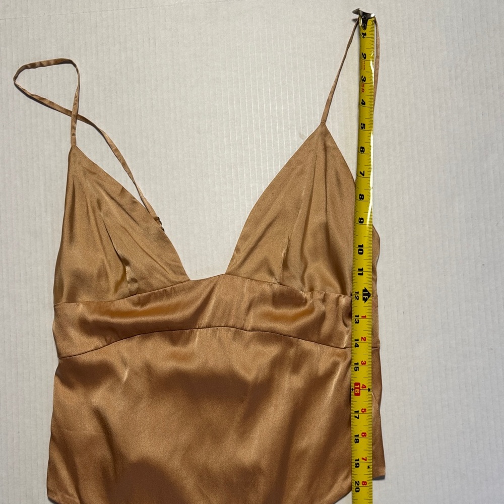 FOR LOVE & LEMONS NWT Champagne Silk Blend Satin Bodysuit Lingerie Deep V Size M - Picture 6 of 15